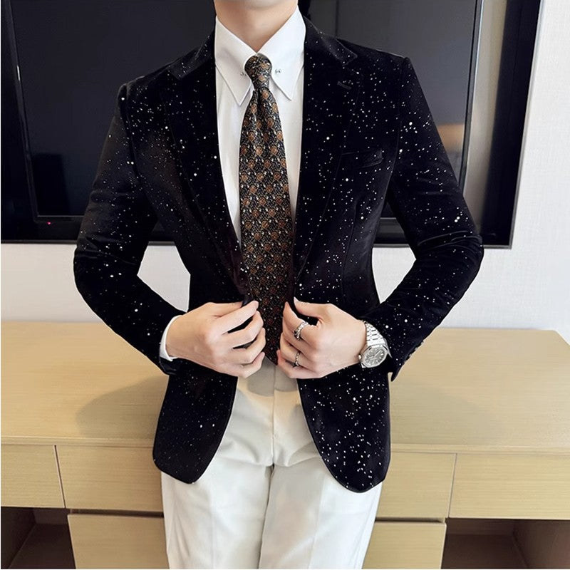 Luxury Velvet Bronzing Suit Jackets Men High Quality Slim Fit Business Elegant Blazer Coat Homme Formal Social Prom Tuxedo 4XL-M