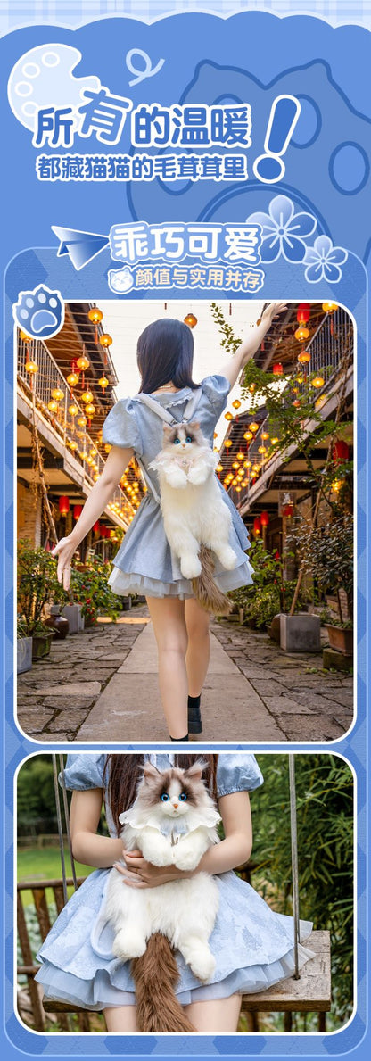 Mochila de Gato de Pelúcia Super Realista Bolsa de Compras para Viagem Bolsa Escolar de Gato de Desenho Animado Bonito Bolsa de Pelúcia Presente para Meninas
