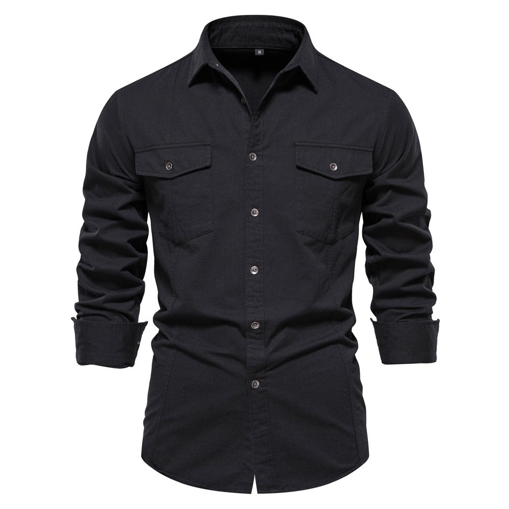 AIOPESON 2023 New Autumn Military Style 100% Cotton Pocket Shirt for Men Solid Color Slim Casual Men Shirts Long Sleeve