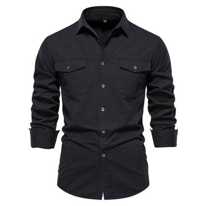 AIOPESON 2023 New Autumn Military Style 100% Cotton Pocket Shirt for Men Solid Color Slim Casual Men Shirts Long Sleeve