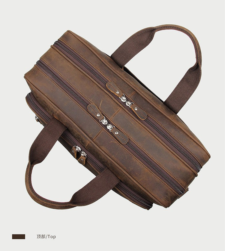 High Quality Genuine Leather Men Briefcase Business bag Crazy Horse Leather Large 17"inch Laptop Bag male Portfolio Office Case