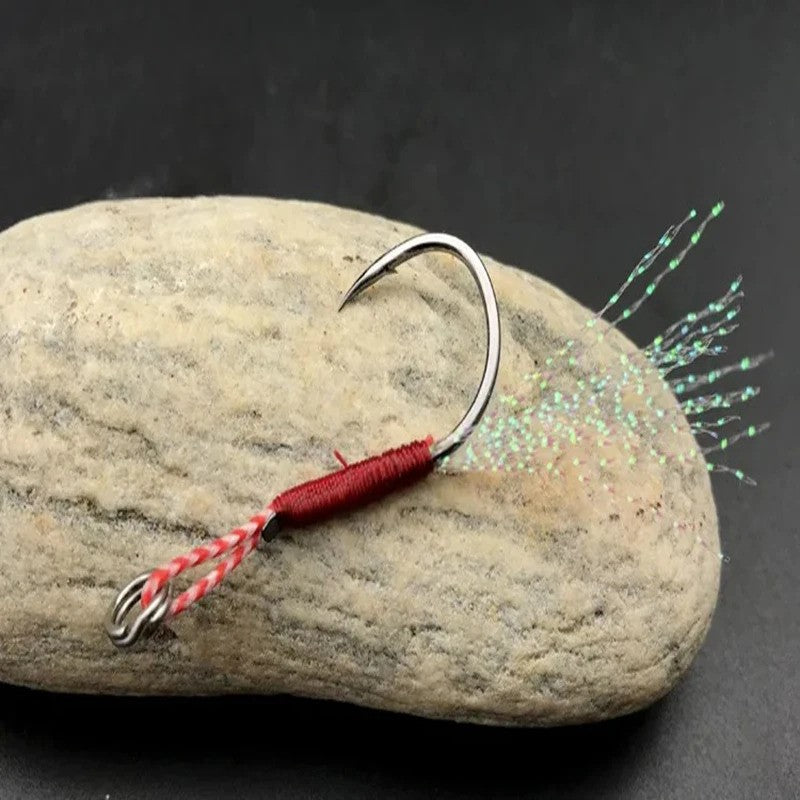10-40 Peças Iscas de Pesca de Slow Jigging Anzóis de Assistência para Jigging Barbed Anzóis Simples com Pena de Rosca Pesca Isca de Pesca de Aço de Alto Carbono