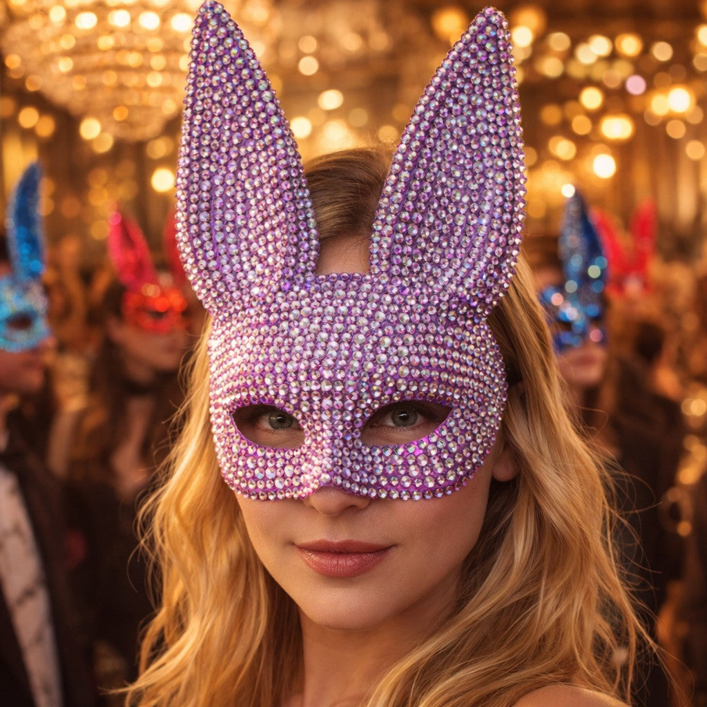 Rabbit Party Masquerade Glitter Mask for women Theater Performances Full Acrylic Rhinestone Face Mask Costume for Photo Shoots