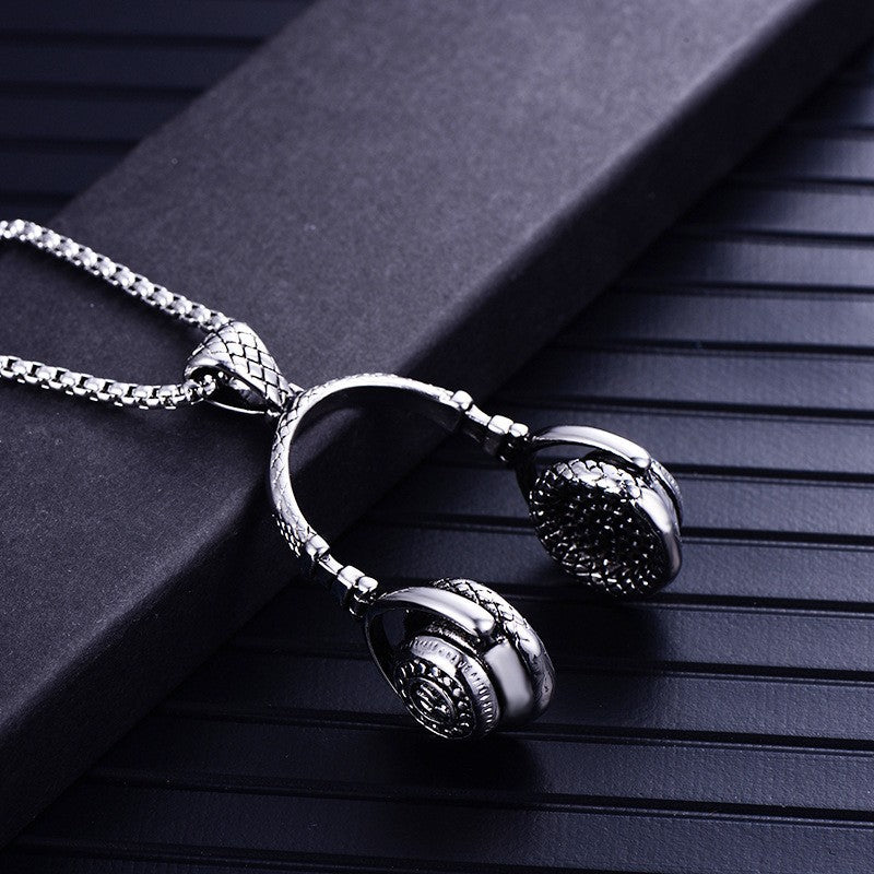Colar com pingente de fones de ouvido para homens, Hip Hop, Rock, Casal, Personalizado, Corrente de aço inoxidável, Joias da moda Rapper, Presentes