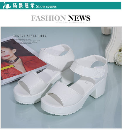 Summer New White High-heeled Women's Sandals Women's Chunky Heel Wedge Platform Sandals Fish Mouth Shoes Roman Sandals for Women
