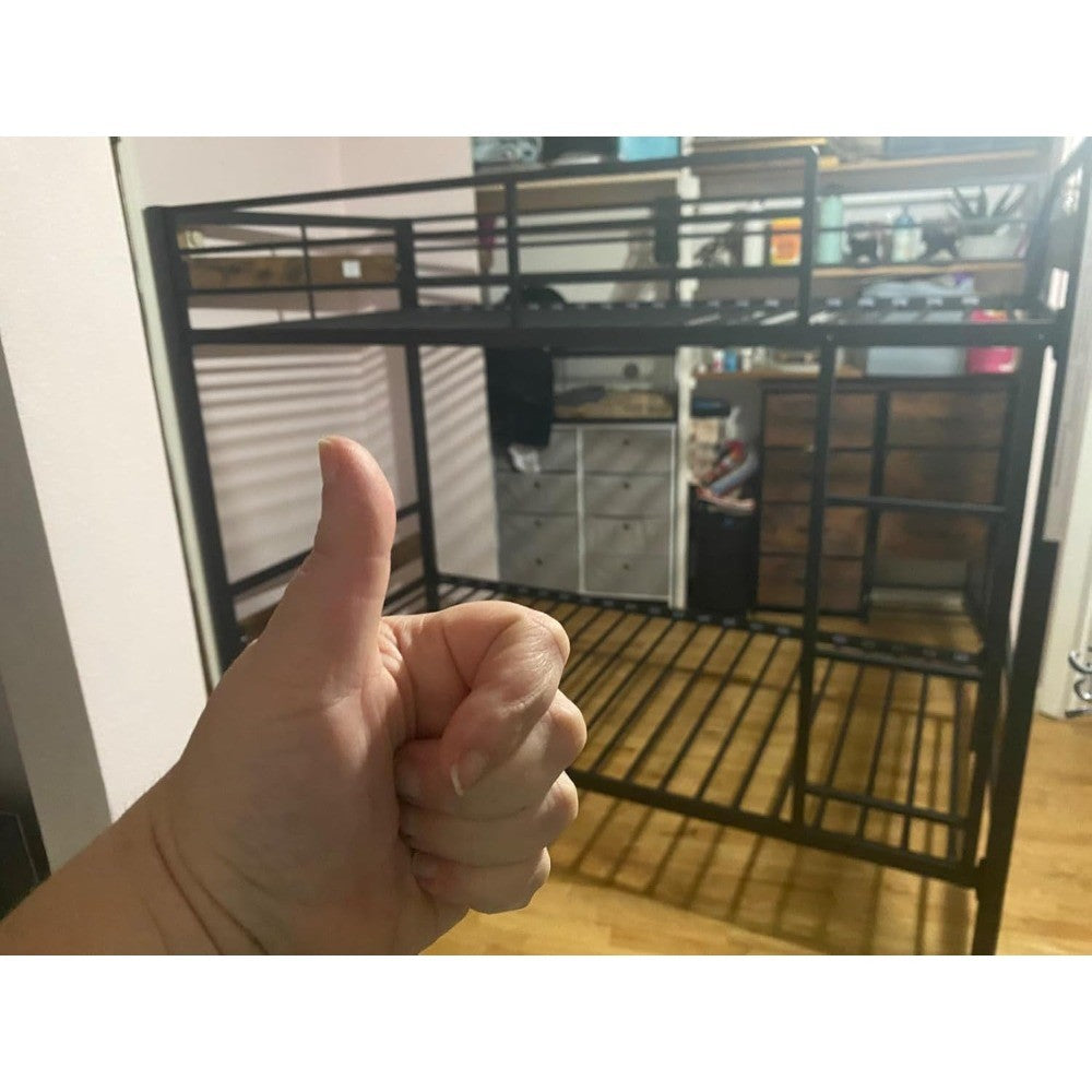 Cama de Metal Beliche para Adultos, com Escada e Guarda-Corpo, Espaço de Armazenamento Embaixo da Cama, Não Requer Box Spring