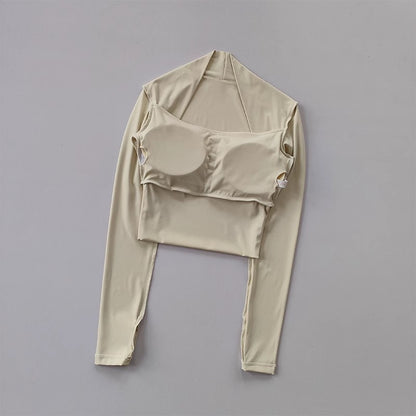 Women's Elegant Long Sleeve Yoga Shawl Sports Top with Chest Cushion Short Elegant Yoga Top Small Camback Pura Speed Dry Autumn