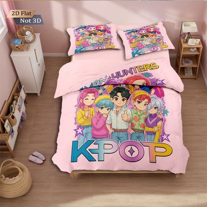 3pcs K-Pop Demon Hunters Print coreless Bedding Set Multi Sized Bedrooms Dormitory duvet Cover Decoration Soft  Machine Washable