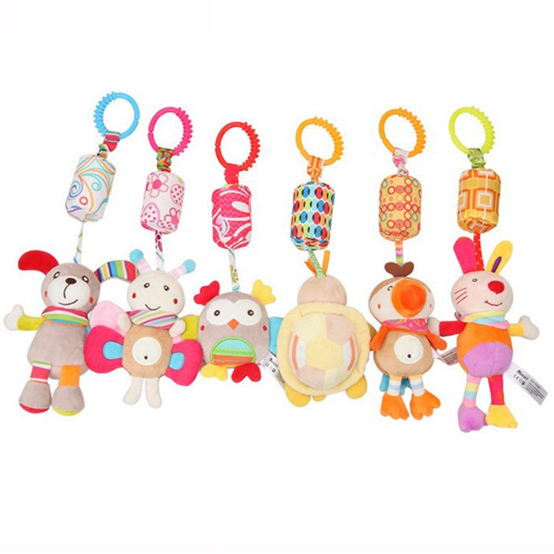 Baby Hanging Rattle Toys Sensory Soft Learning Toy Cartoon Animal Stuffed Bed Bell Toy Infant Development Handle Toy 0-24 Months