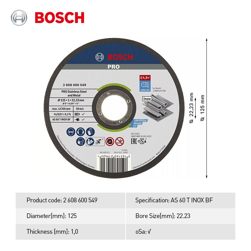 Disco de Corte Bosch 125mm Rebolo Esmerilhadeira Acessórios Ferramenta Rotativa Inox e Metal