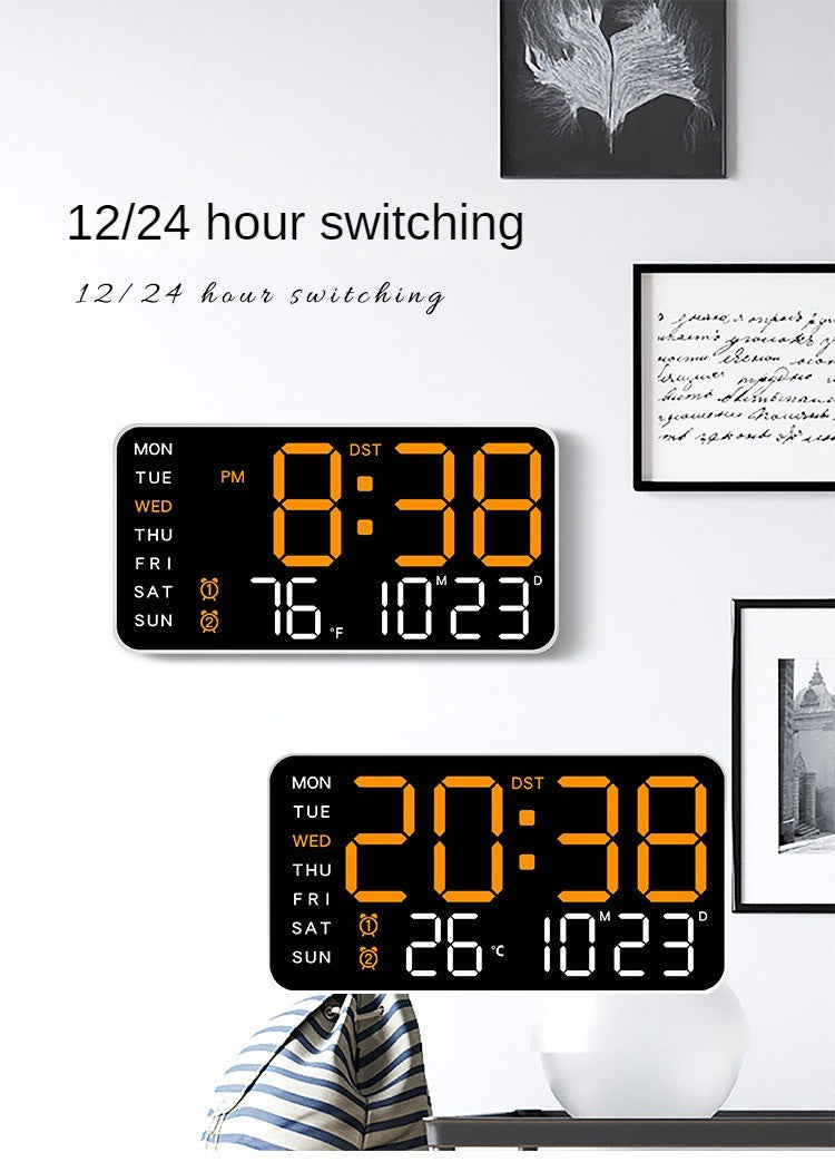 Large Digital Wall Clock Week Date Temperature Display Voice Control Table LED Alarm Clocks Brightness Adjustable 12/24H Clock