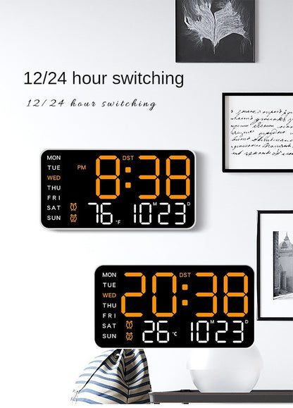 Large Digital Wall Clock Week Date Temperature Display Voice Control Table LED Alarm Clocks Brightness Adjustable 12/24H Clock