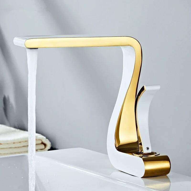 White Gold Mixer Tap Brass Wash Basin Hot And Cold Water Sink Retro Single Hole Faucet Bathroom
