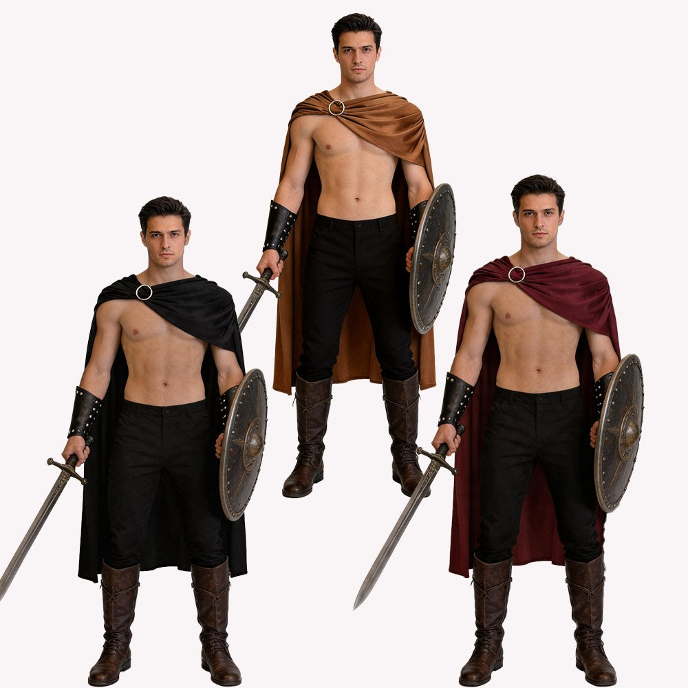 Men Spartan Warrior Cape CostumeMedieval Knight Cloak Set Halloween Carnival Masquerade Party Cosplay Outfit for Adult Male Stag