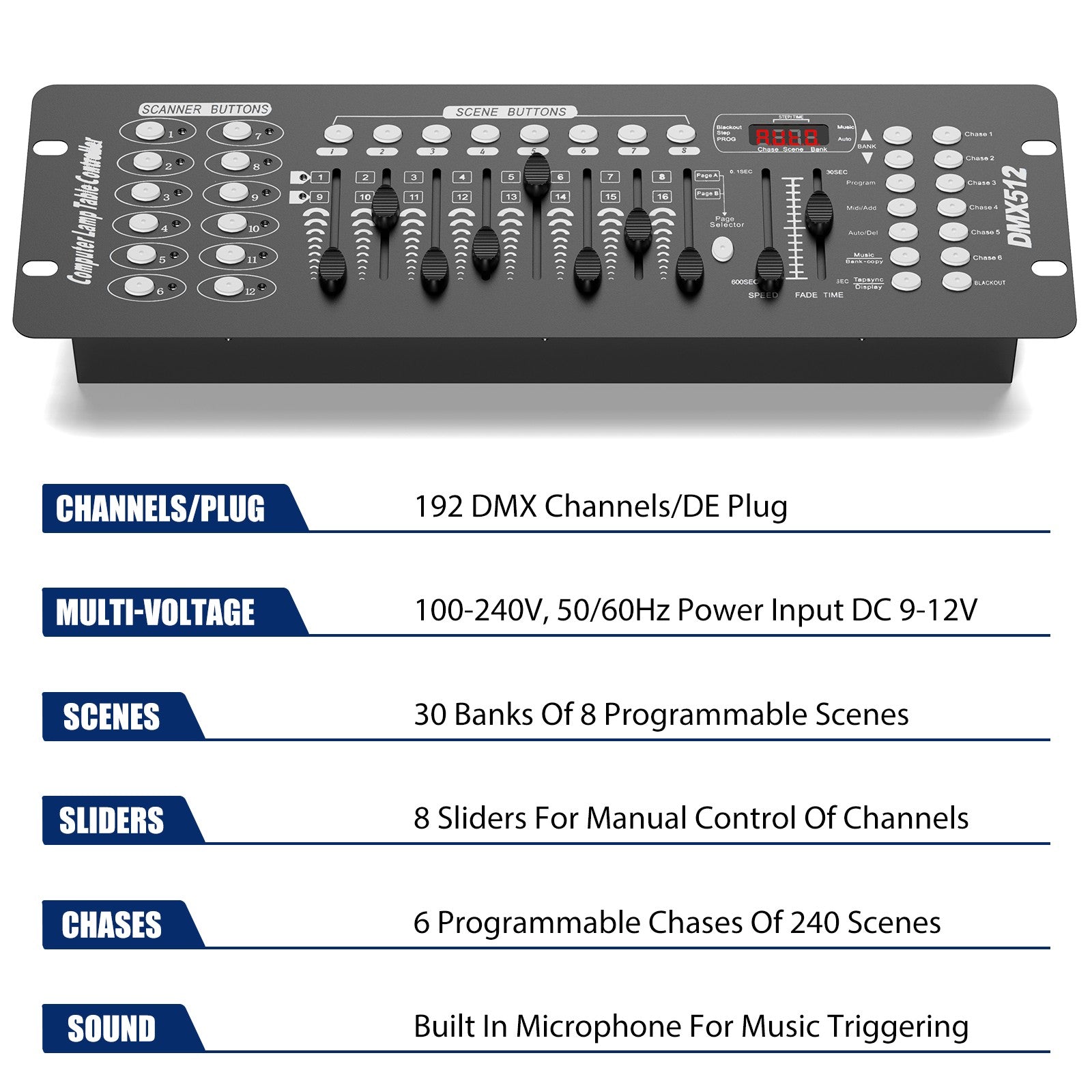 Somspot 192 DMX Controller DJ Equipment DMX 512 Grand Console Stage Lighting Controller For Par Light Moving Head Clubs Concerts