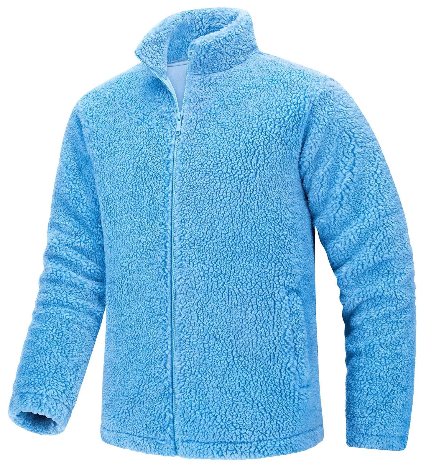 TACVASEN Winter Full Zip Up Warm Fleece Jackets Mens Fuzzy Sherpa Jacket Thicken Thermal Outdoor Fluffy Coat Zip Pocket Outwear