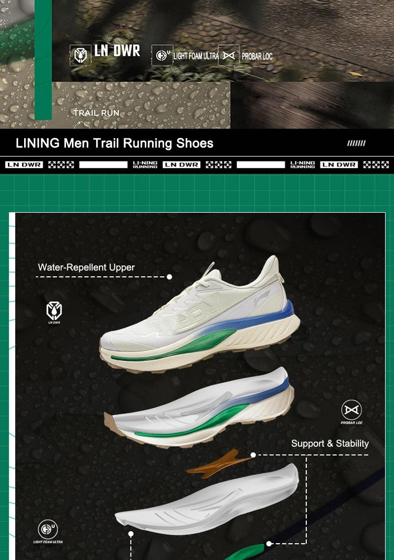 Li-Ning Men BEN XIAO Trail Running Shoes LN DWR Water Repellent Breathable Support Stable LiNing Mountain Sports Shoes ARNV015