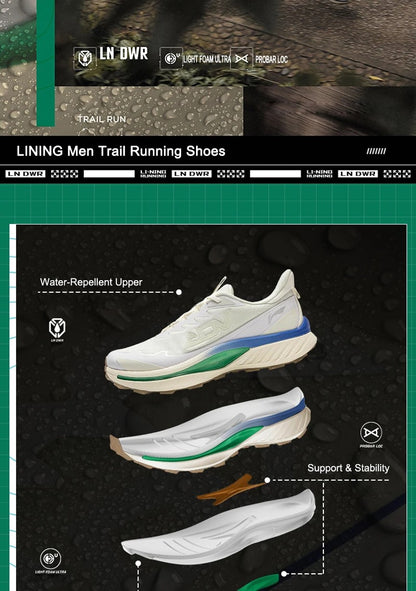 Li-Ning Men BEN XIAO Trail Running Shoes LN DWR Water Repellent Breathable Support Stable LiNing Mountain Sports Shoes ARNV015