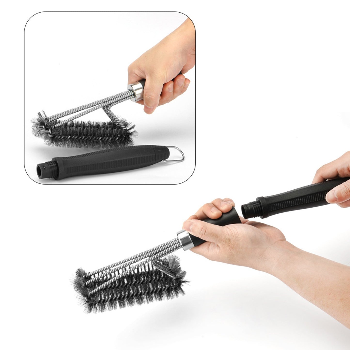 Durable Stainless Steel Grill Brush with Scraper Spring Head - No-Shed Wire BBQ Cleaning Brush for Outdoor Barbecue
