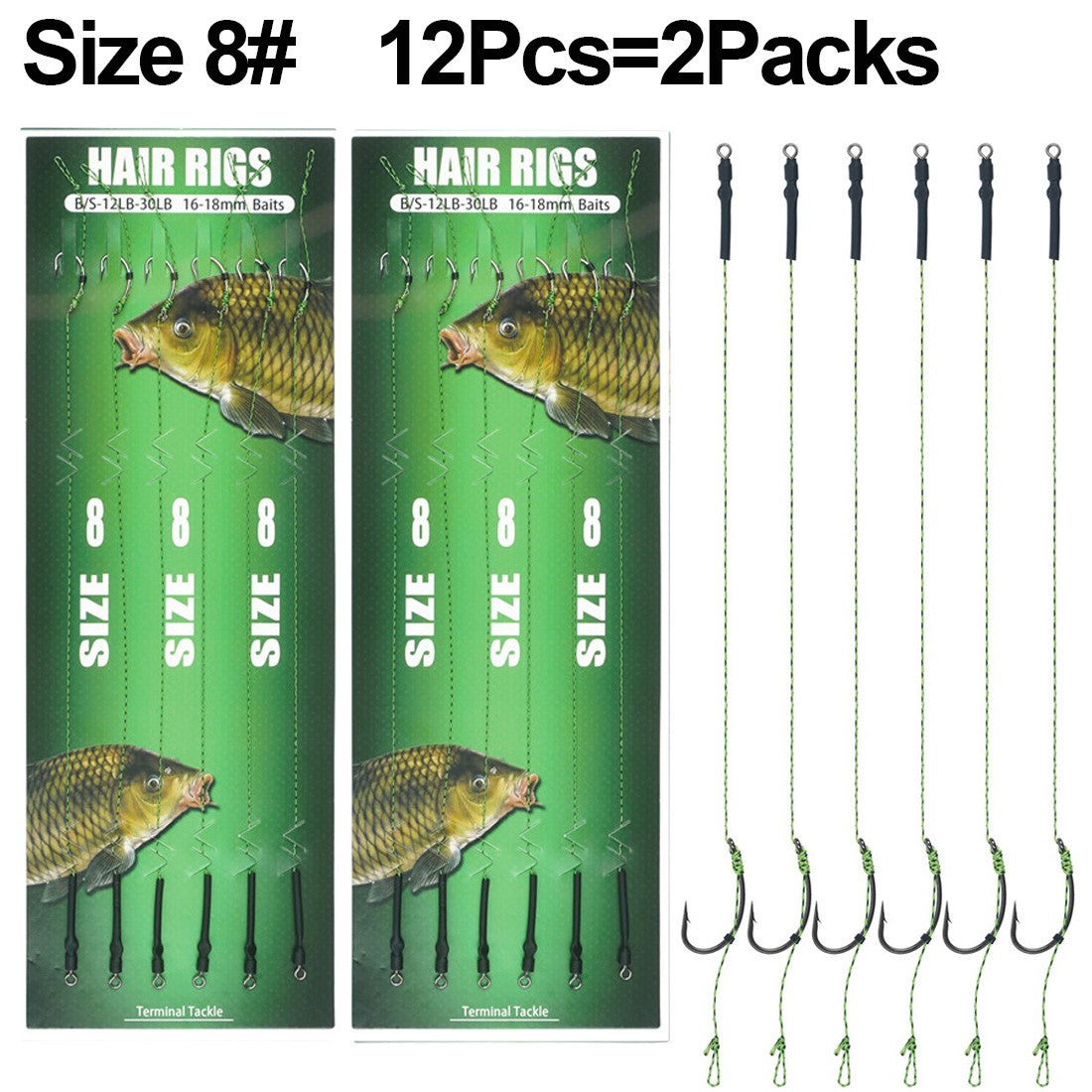 12 anzóis de pesca de carpa pré-amarrados com linha, para carpa, prontos para usar com iscas boilies, equipamento de pesca de carpa.