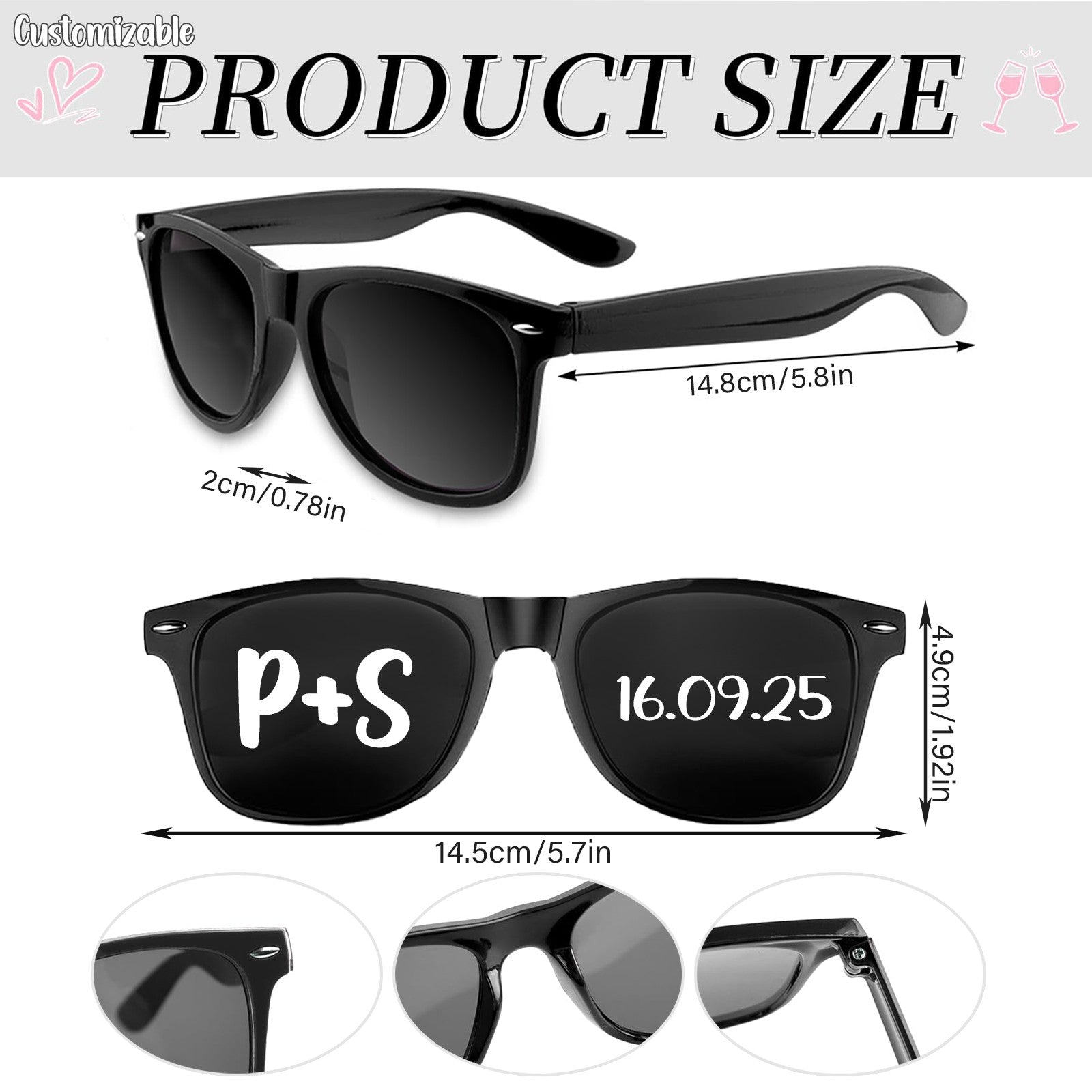 12-120Pcs Custom Wedding Sunglasses Personalised Heart Shaped Sunglasses Wedding Party Favors for Guest Date Initials Custom
