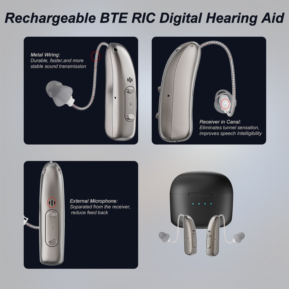 Rechargeable Digital BTE Hearing Aid Adjustable Volume Deaf Mini Sound Amplifier Portable Elderly Hearing Amplifier