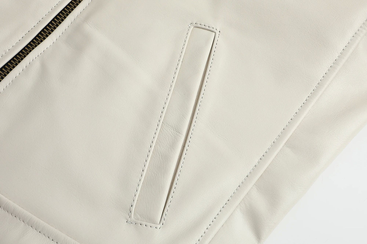 Men's Genuine Leather Jacket White Lapel Calfskin Jacket Natural Cowhide Men's Coat Slim Fit Top Layer Cowhide Biker Jacket