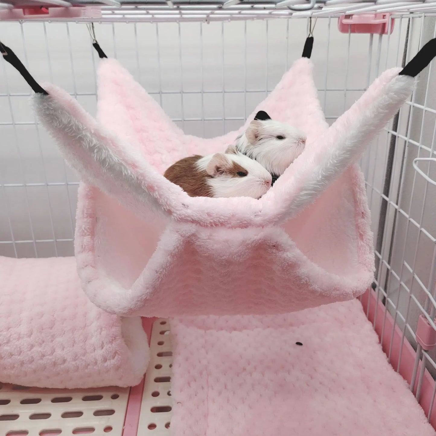 Rede de estimação quente de inverno, rede de hamster de pelúcia espessa de camada dupla, chinchila, porquinho da índia, furão, saco de dormir, gaiola suspensa de hamster