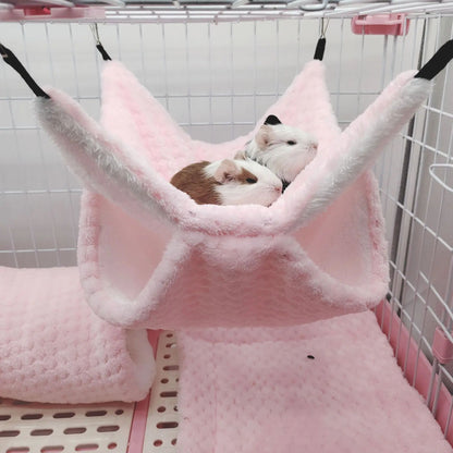 Rede de estimação quente de inverno, rede de hamster de pelúcia espessa de camada dupla, chinchila, porquinho da índia, furão, saco de dormir, gaiola suspensa de hamster