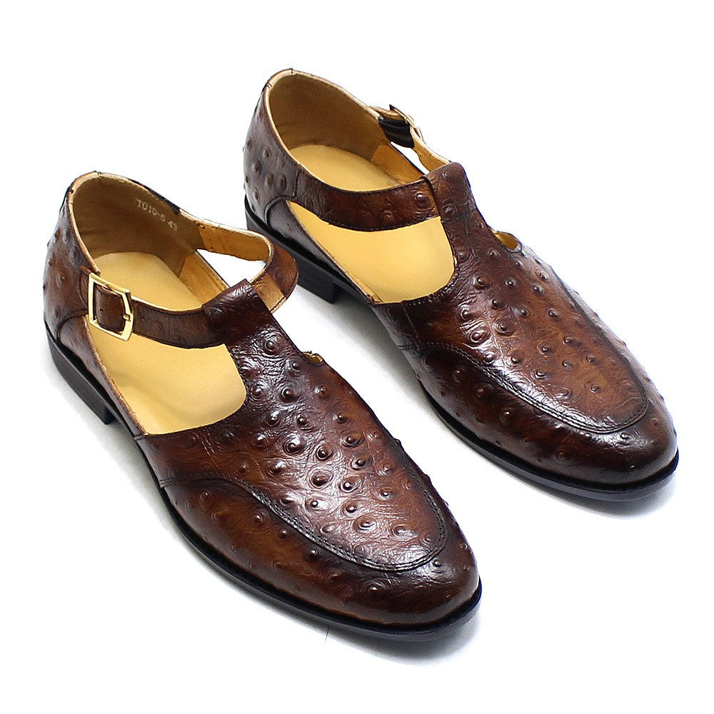 Men's leather sandals with toe caps, summer new style, personalized fashion show, handmade men's shoes, cowhide outdoor