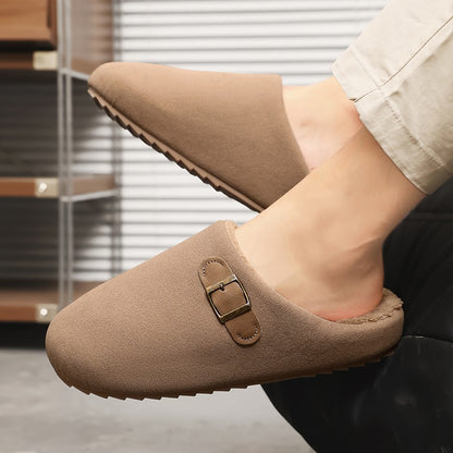 2025 New Unisex Winter Home Slippers Fashion Buckle Design Warm Fleece Lined Non - Slip Indoor Comfort Slippers New Arrival