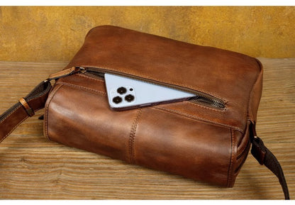 Leather shoulder bag men's messenger bag casual men's bag tide brand high-capacity leather messenger bag tooling backpack.