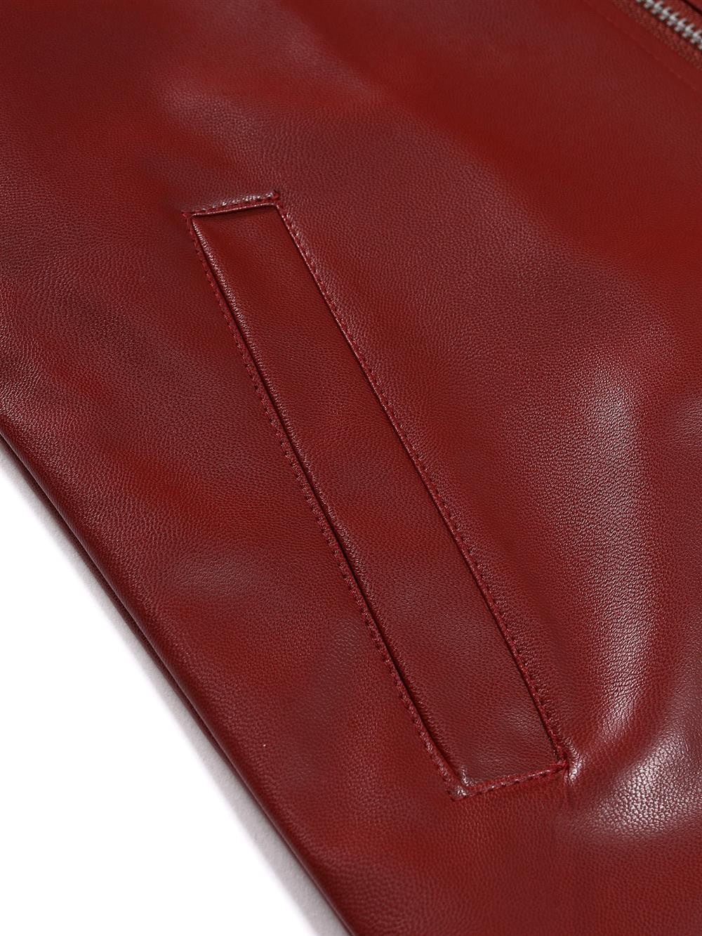 Men's Motorcycle PU Leather Jacket Fashionable Solid Color Slim Fit Zipper Long Sleeved Lapel Leather Jacket Men's Clothing