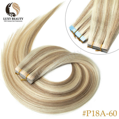 Fita Invisível de Aplique de Cabelo Humano Fita PU Injetada Dupla Face Extensões de Cabelo Preto Loiro Castanho Apliques de Fita 10 Peças