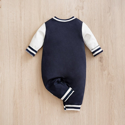 Macacão Recém-nascido Uniforme de Beisebol Primavera e Outono 0-18 meses Meninos Algodão Roupa de Bebê Macacão Bordado Pré-escola