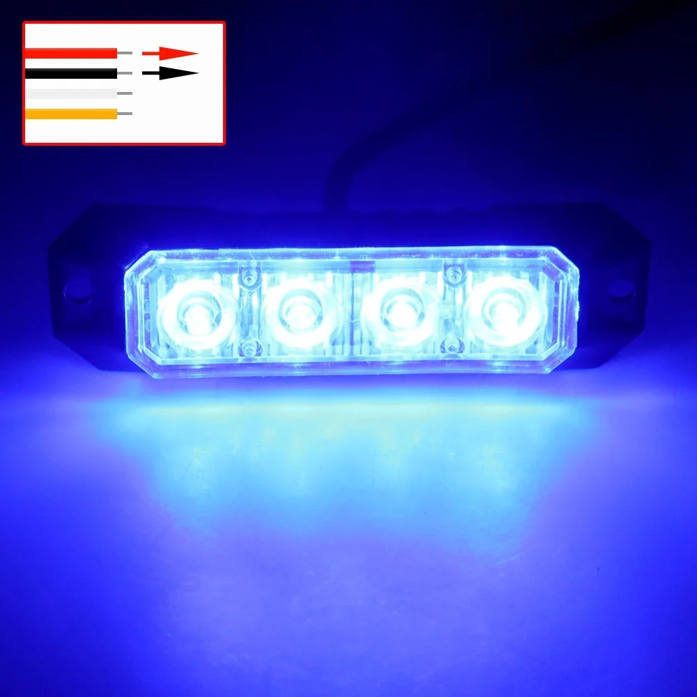 1PCS 4LED Strobe Warning Grille Flashing Lights Emergency Universal Trailer Truck Police Strobos Car Security Signal Lamp 12-24V