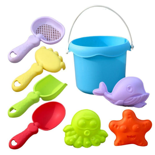Beach Toy Set for Kids Plastic Sand Play Set with Bucket, Shovels, Molds Sea Creature Molds, Smooth Edges, Bright Colors