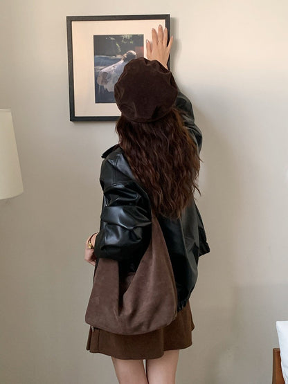 Scrub Leather female Shoulder bags winter new Ladies handbag Large capacity Brand design women big totes bolsa brown