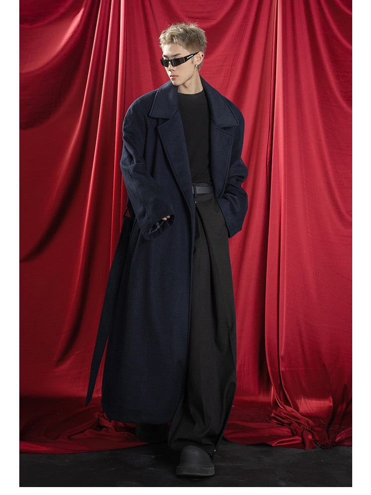 Mauroicardi Autumn Winter Oversized Extra Long Warm Navy Blue Wool Blends Coat Men Loose Luxury Designer Woolen Overcoat 2024