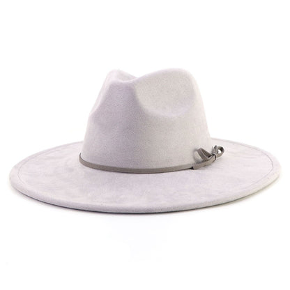 Suede fedora hat with same color accessories teardrop top wide brim hat for men and women Panama hat chapeau homme   sombrero