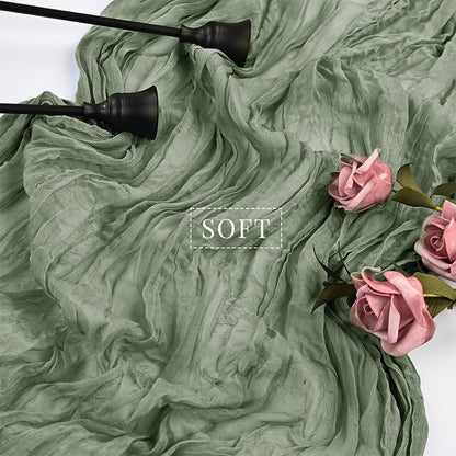 90*180CM 1Pcs Green Cheesecloth Table Long Runner Bohemian Gauze Tablecloth Decoration for Wedding Party Banquet Bride Shower