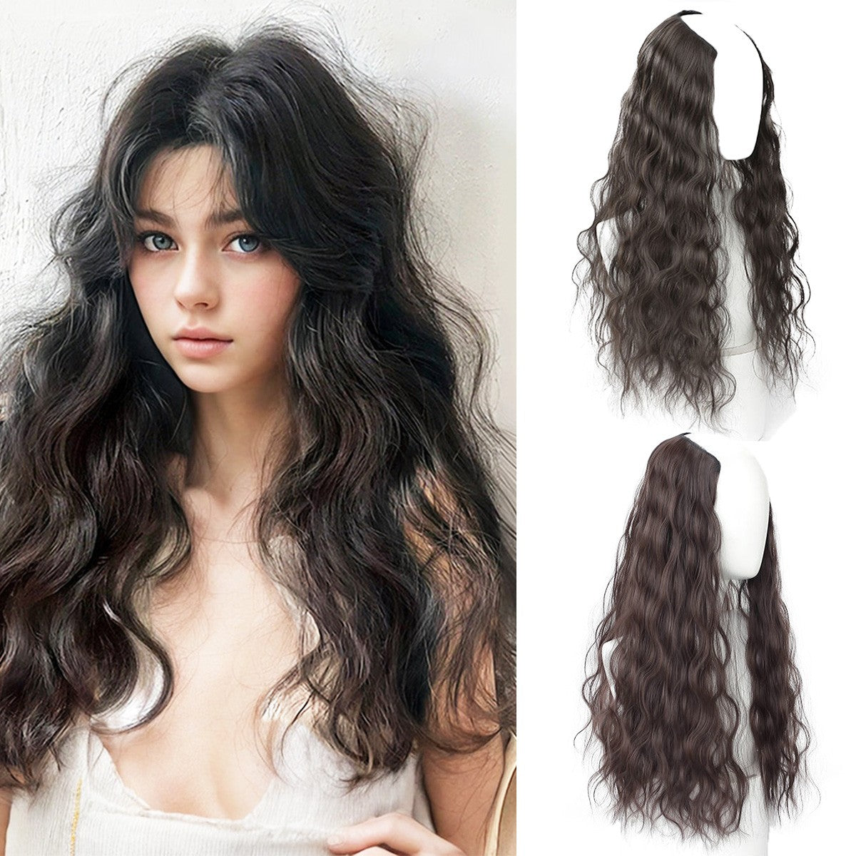 Ocelot Peruca de extensão de cabelo sintético ondulado de 40-60 cm com ondulação natural da água, acessórios de cabelo femininos, extensão de cabelo longo e cacheado