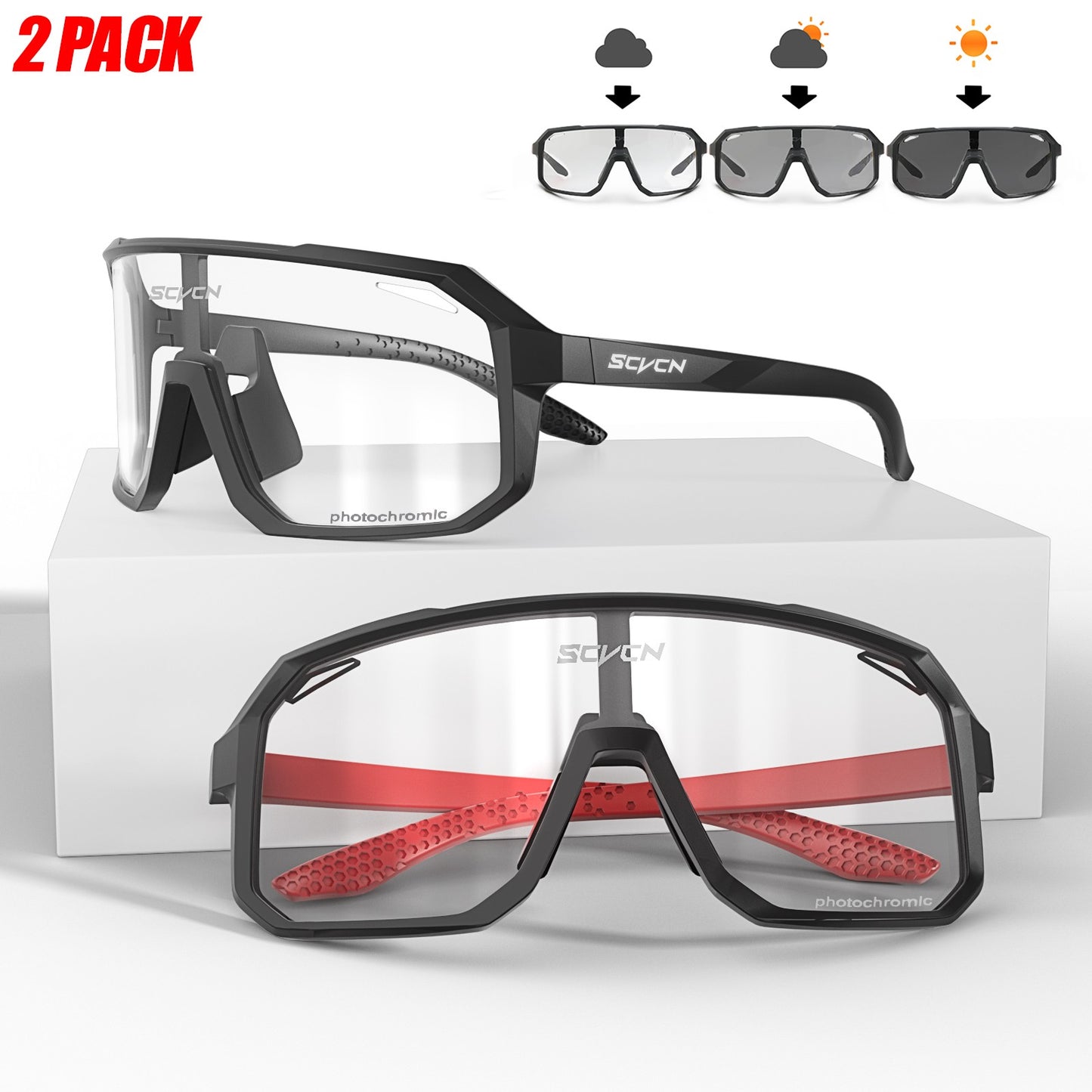 2 Pacotes de Óculos de Ciclismo Fotocromáticos para Ciclismo MTB Óculos de Proteção para Bicicleta, Bicicleta de Montanha, Masculino e Feminino, Esportivo