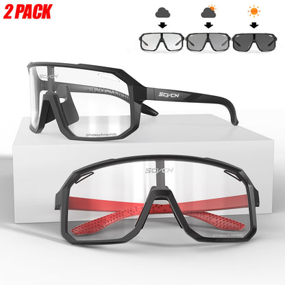 2 Pacotes de Óculos de Ciclismo Fotocromáticos para Ciclismo MTB Óculos de Proteção para Bicicleta, Bicicleta de Montanha, Masculino e Feminino, Esportivo
