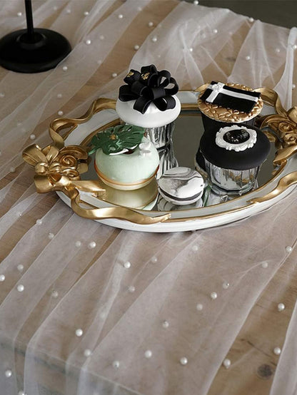 Pearl Tablecloth Wedding Lace Tablecloth Chiffon Tulle Table Cover Wedding Decoration Bridal Veil Party Flower Packaging