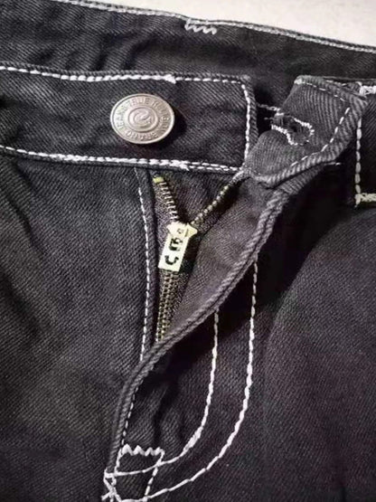 Buddha Jeans Vintage Y2K Men's Jeans Women's Pocket Embroidered Jeans Patch Leather Vintage Blue Jeans Loose Fit Jeans pants