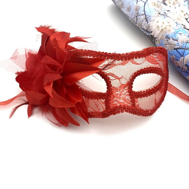 Dance Party Venetian Lace Mask Feather Flower Wedding Carnival Performance Lady Sexy Perspective Face Mask Masquerade Christmas