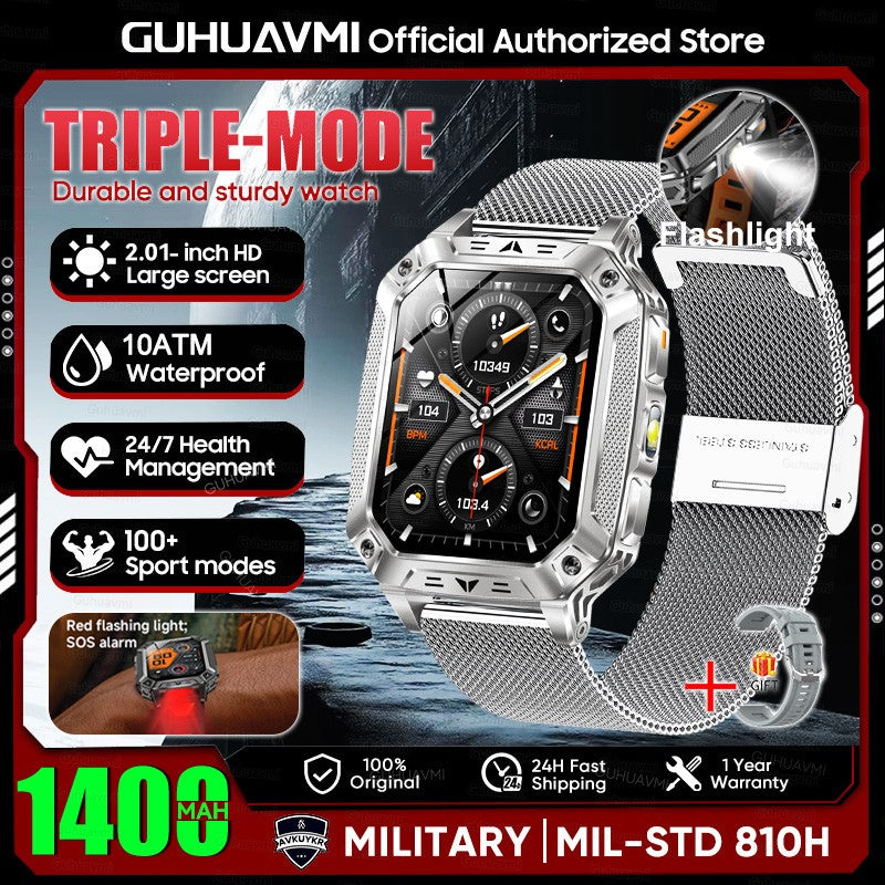 2026 Novo 1400mAh Bateria Grande Militar Ao Ar Livre 2.01 polegadas Smartwatch Masculino 10ATM À Prova D'água Chamada Bluetooth Relógio Inteligente Esportivo