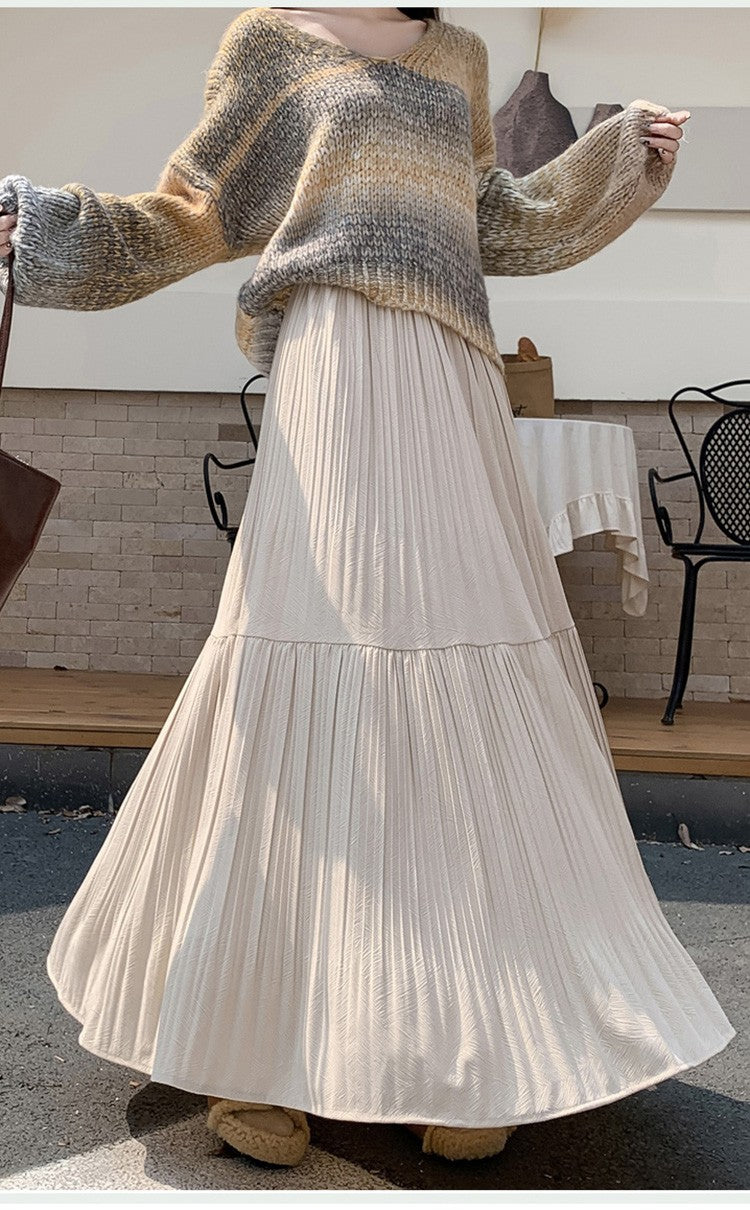 Pleated half skirt for women in autumn and winter 2025 new high waist slimming casual versatile A-line umbrella long skirt