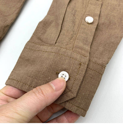 Sold Color Mens Cotton Linen Shirts Harajuku Casual Simple Comfortable Long Sleeve Loose Buttons Blouses Shirt With Chest Pocket